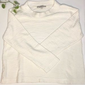 Cream Boxy Textured Mock Neck Sweater, Size Large